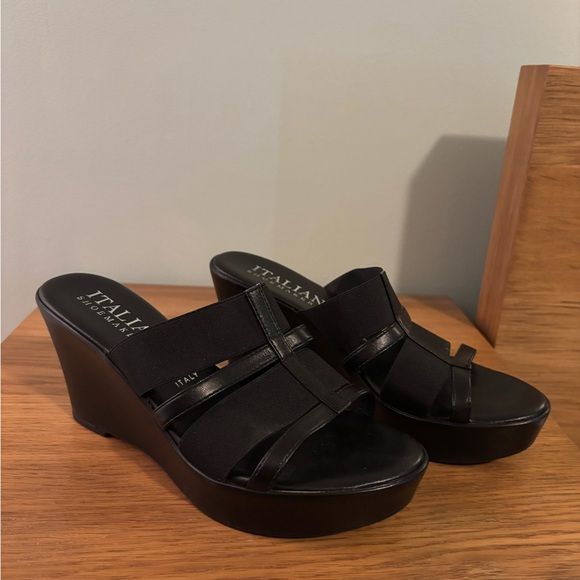 Italian Shoemakers Black strappy wedge slip on sandals size 7 NWOT - Picture 4 of 10